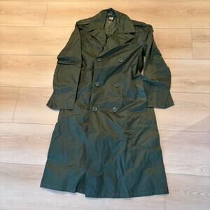 Vintage US Military Green Nylon Rubber Coated Raincoat Trench Coat Size 34